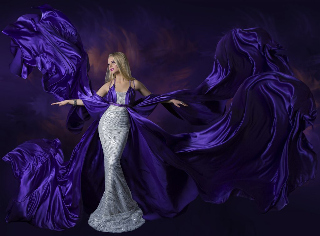 Woman Beauty Dress Flying Purple Silk Cloth, Lady Creative Fashi